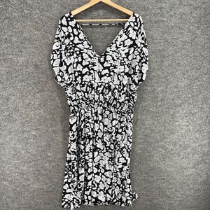 Iman Dress Women XL Black Animal Print Sheath Midi Elastic Waist V-Neck Casual